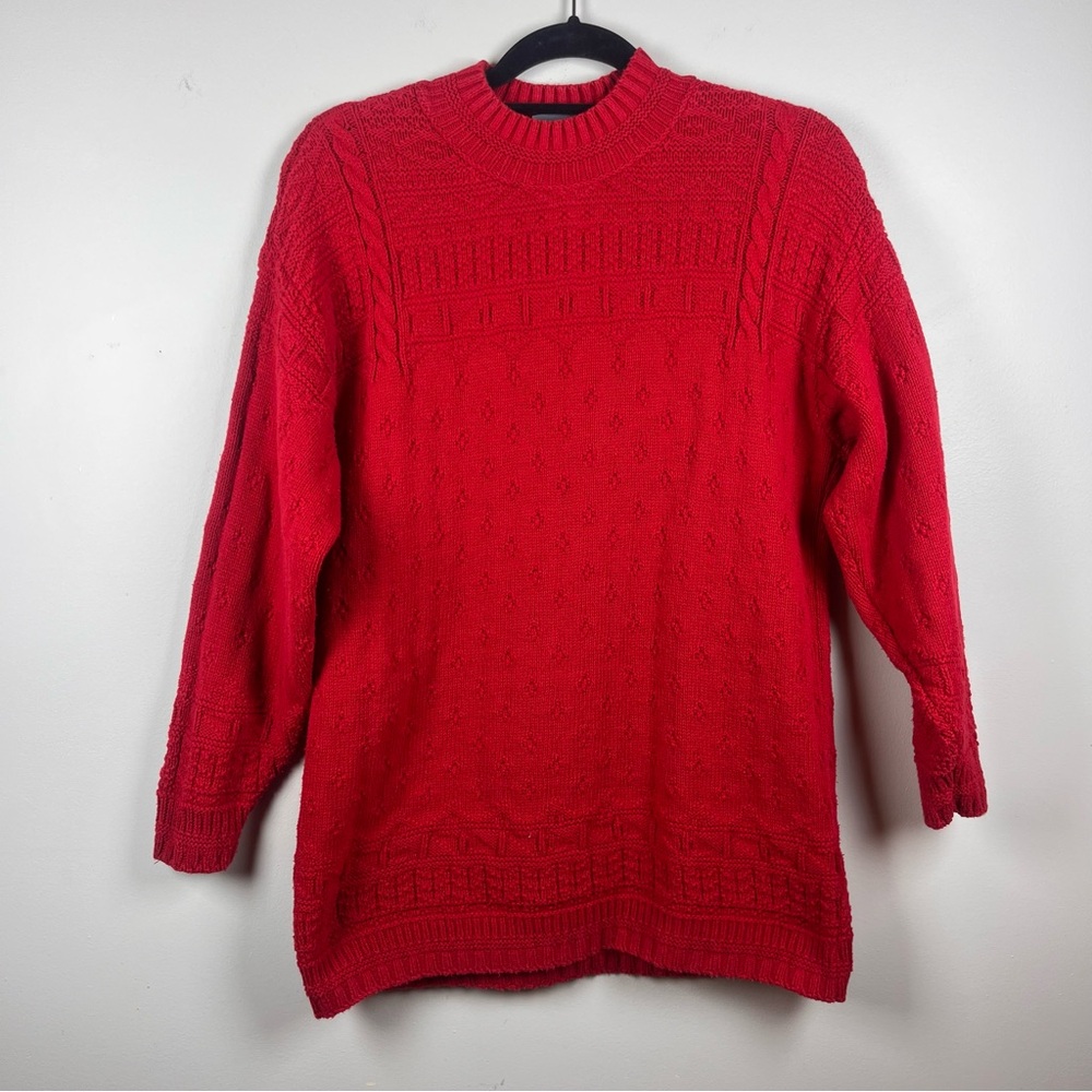 Vintage Liz Claiborne Wear Red Knit Grandpa Preppy Sweater Holidays Small Petite